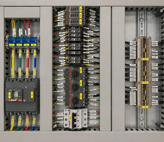 Internal wiring with labelled cables